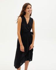 Amapola Sleeveless Wrap Dress Black Organic Cotton Size XL