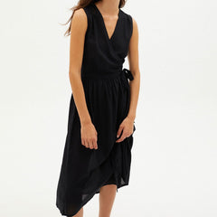 Amapola Sleeveless Wrap Dress Black Organic Cotton Size XL