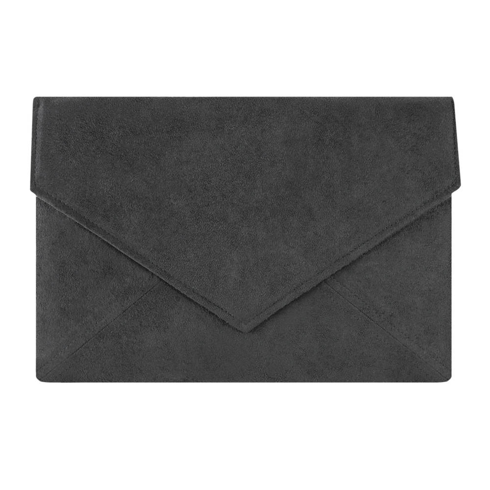 Clutch bag envelope black vegan suede faux leather