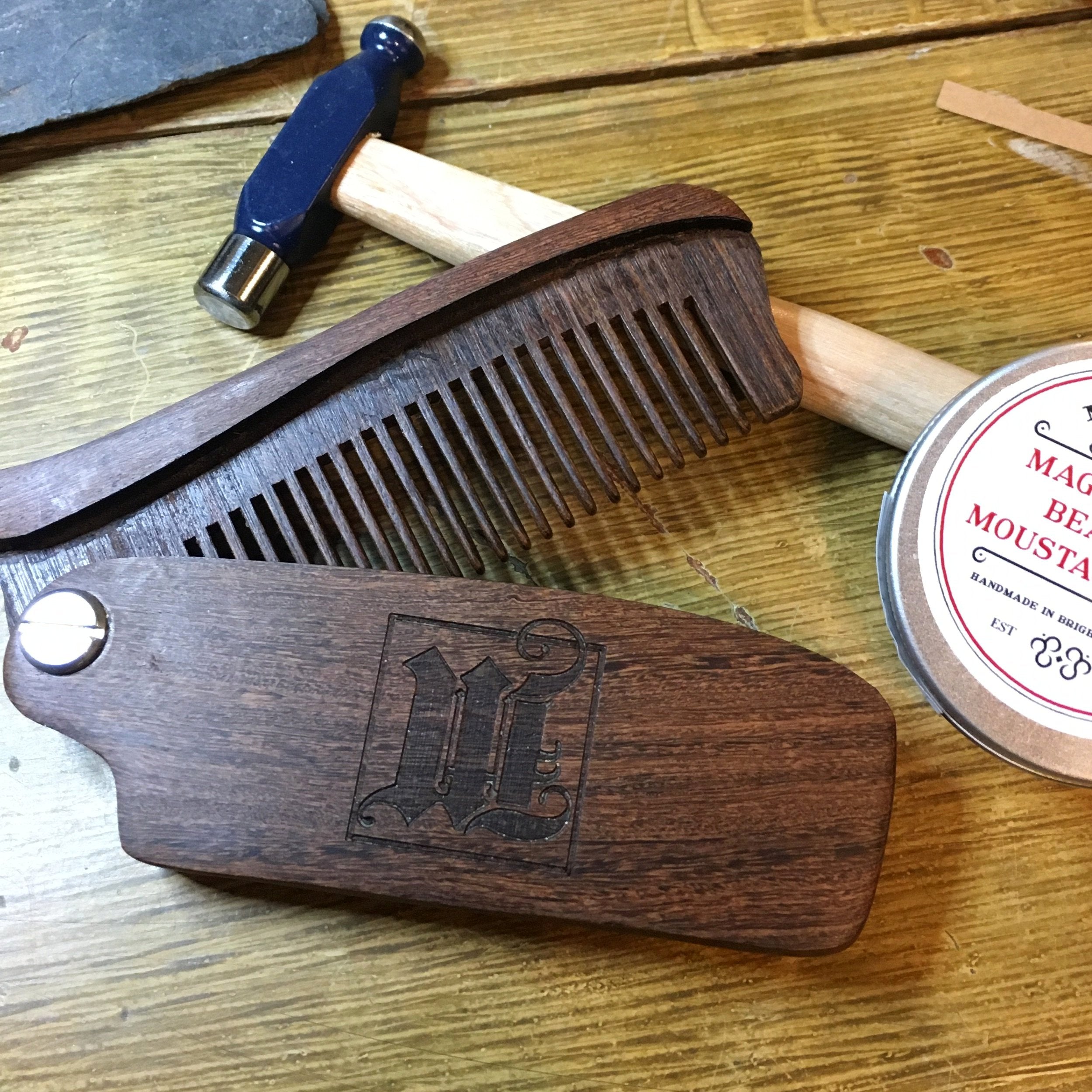 Folding Beard Comb - Hand Carved Rosewood