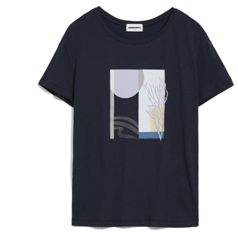 Nelaa T-Shirt Water Graphics Dark Blue Organic Cotton