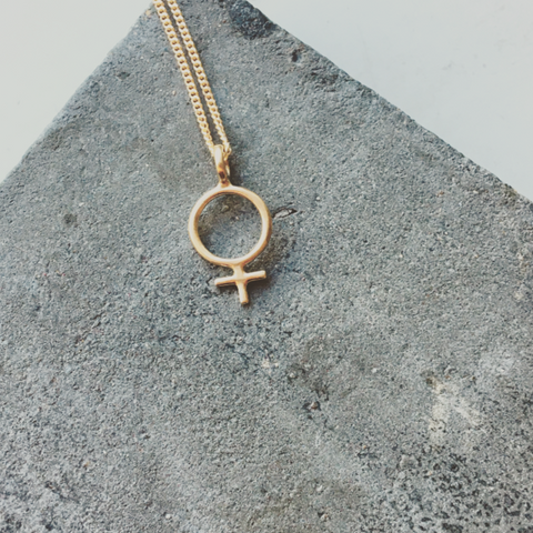 Ada Feminist Necklace Golden Bronze, handformed female symbol