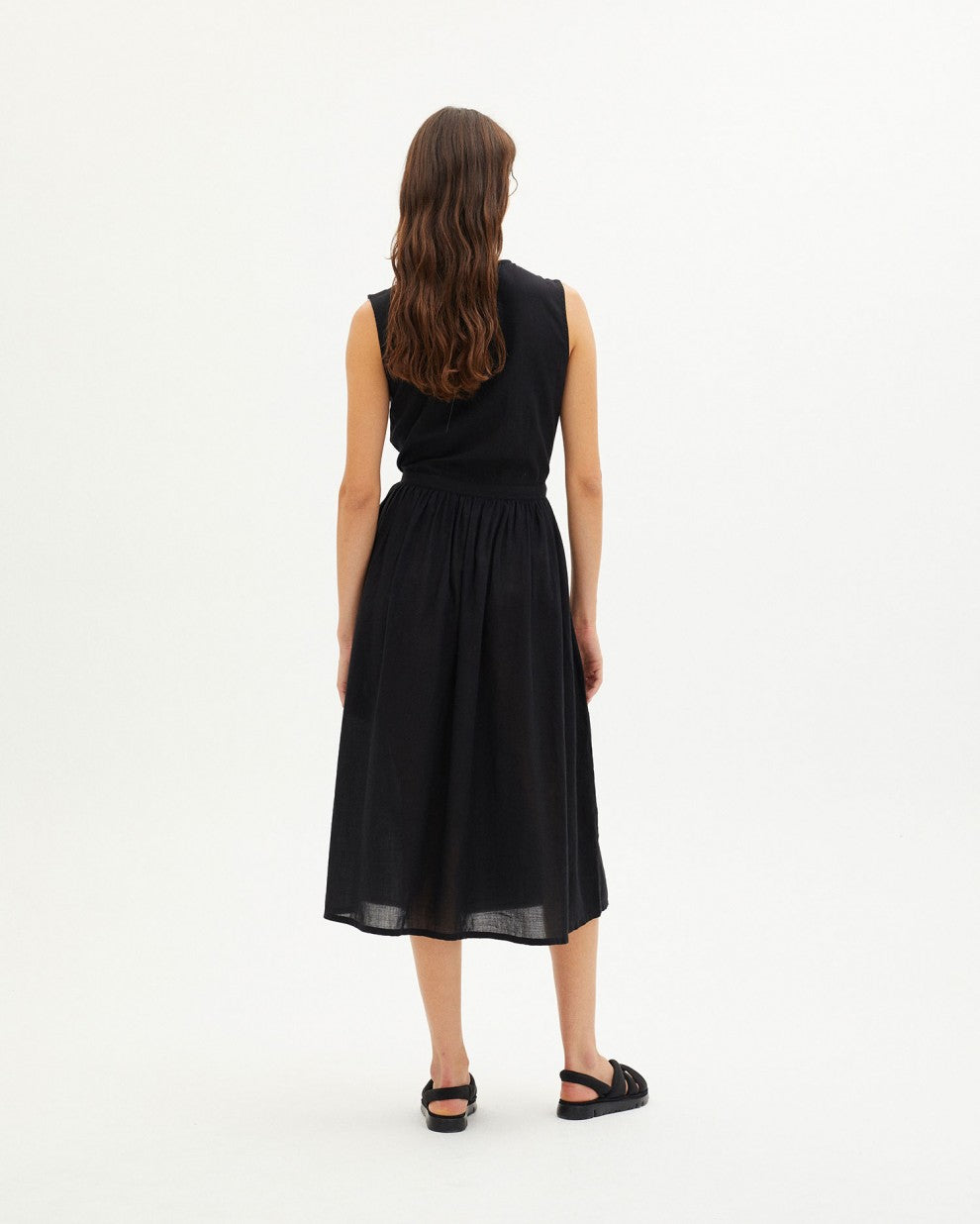 Amapola Sleeveless Wrap Dress Black Organic Cotton