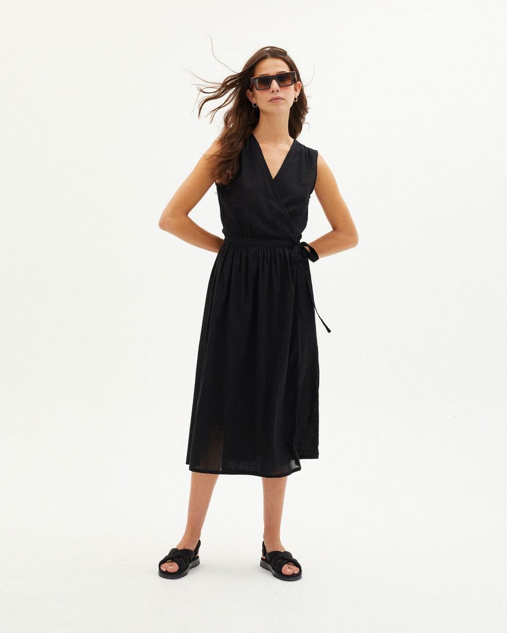 Amapola Sleeveless Wrap Dress Black Organic Cotton