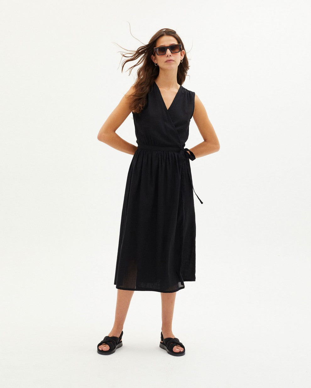 sleeveless cotton wrap dress White wrap dress maxi sleeveless