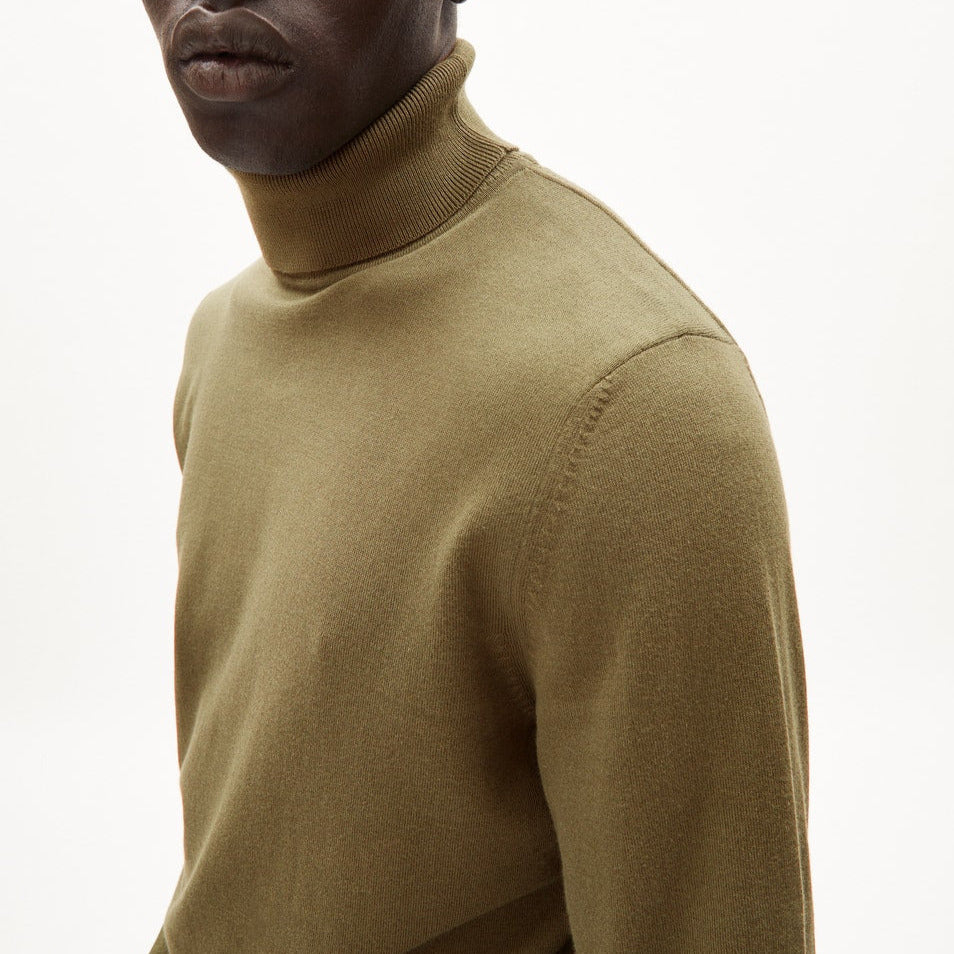 Glaan Knitted Turtleneck Sweater Olive Organic Cotton