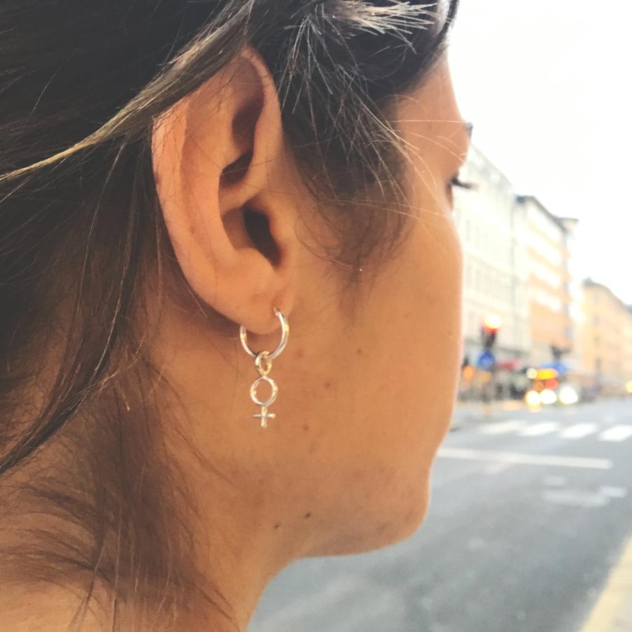 Minna Tiny Feminist Chain Dangle Earring Silver or Bronze