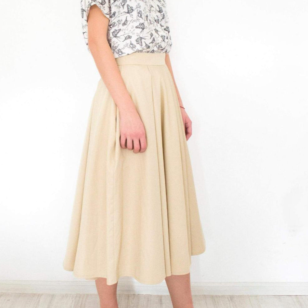 High Waisted Skirt Beige, made in the Attitude 157 studio – Wild & Arrow