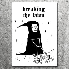 Grim reaper cutting grass lawn. Art Print.