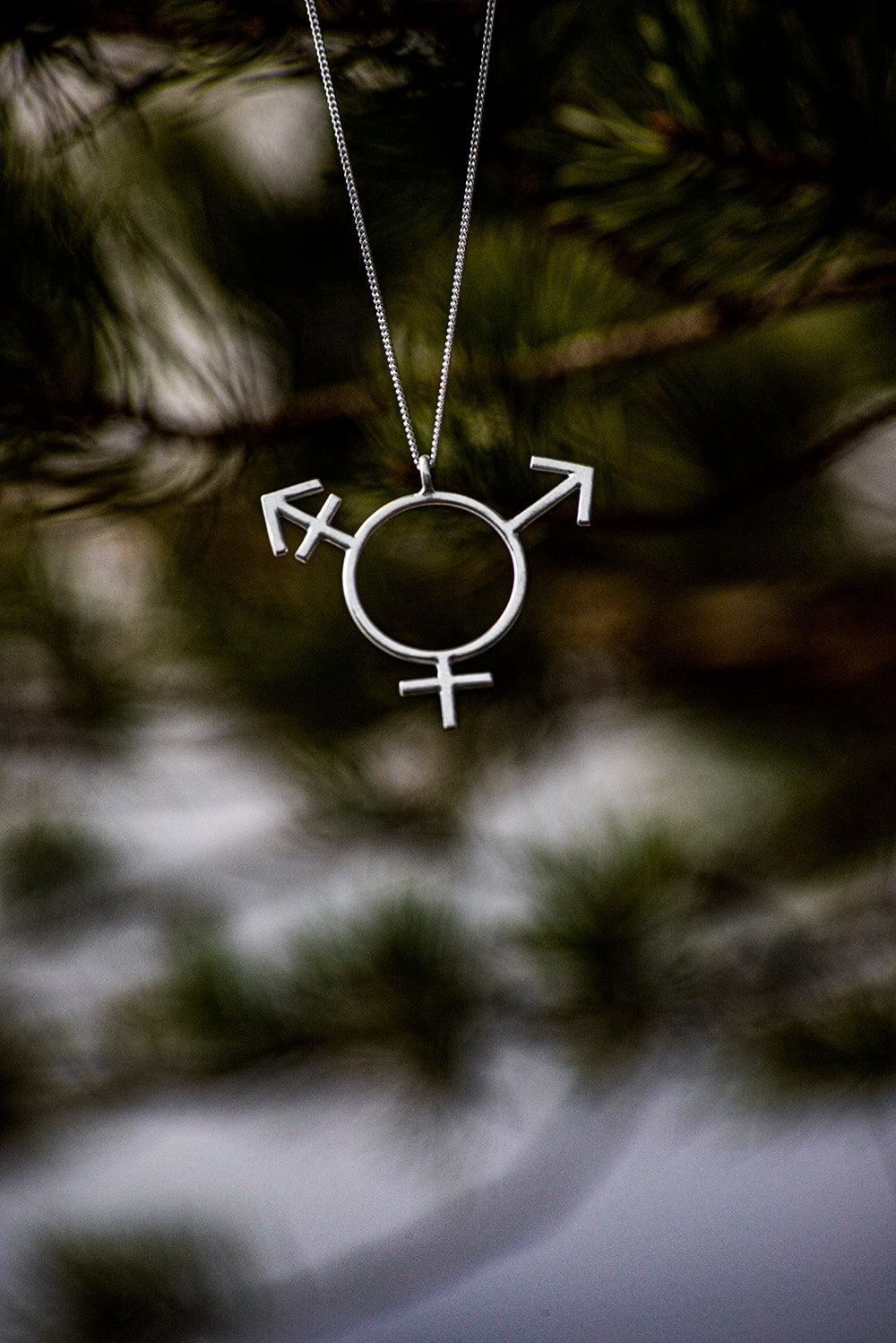 Pride Smycke, Trans-symbol halsband hänge, stort i äkta silver, köp i webshop eller butik på Södermalm